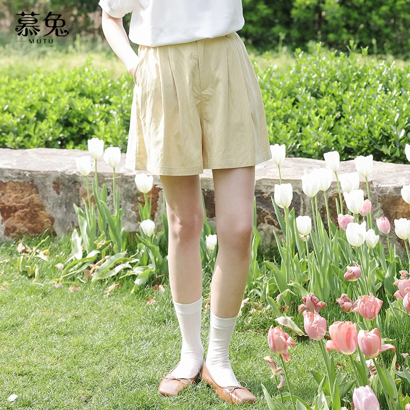慕兔韩系高腰显瘦直筒短裤女2025夏季新款设计感小众宽松休闲裤子