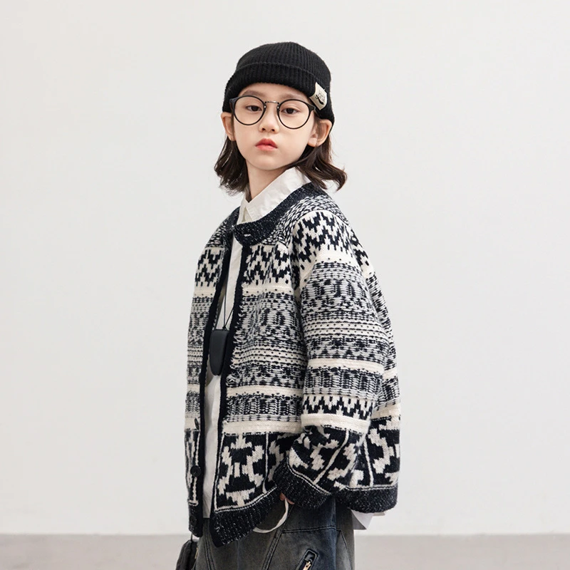 男童开衫毛衣秋冬款2025新款中大儿童装秋季宽松针织外套男孩秋装