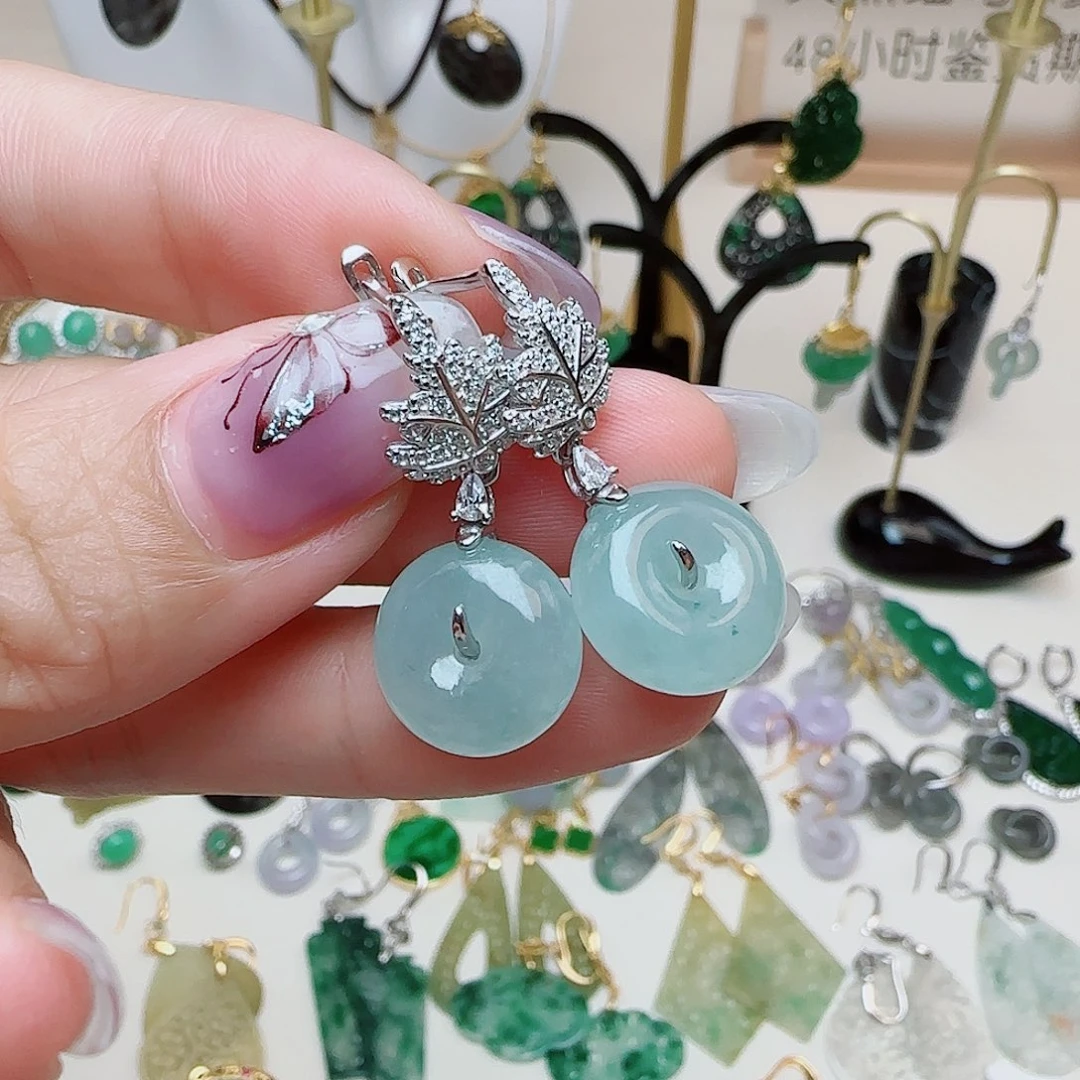 翡翠银S925镶嵌耳饰耳包款