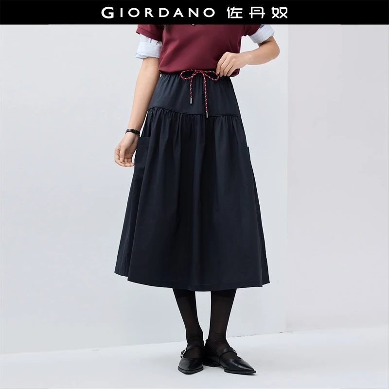 佐丹奴裙子女装纯棉撞色抽绳松紧腰梭织半身裙 18465504