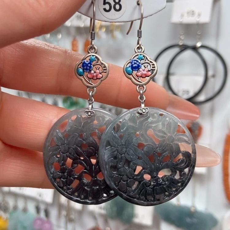 【闪购商品】翡翠耳饰银S925镶嵌耳饰