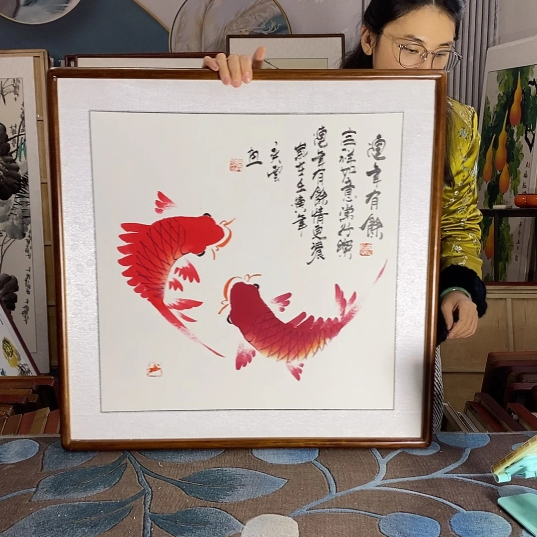 国画62✖️62厘米带框包邮国画作品
