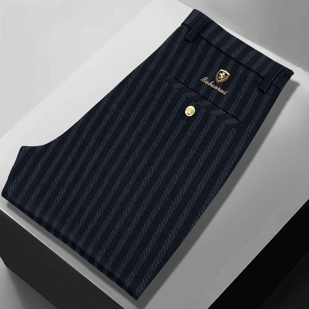 QT2024冬季厚款保暖亲肤抗寒商务弹力直筒轻奢休闲裤男士百搭