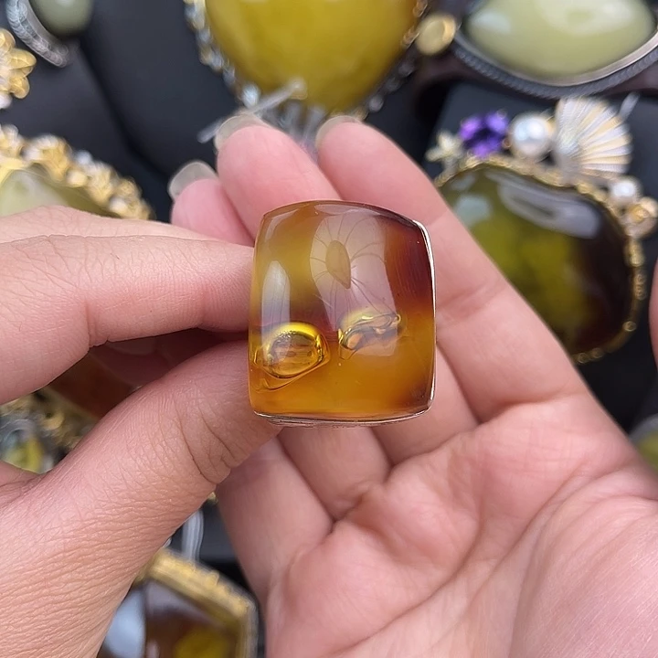 琥珀银S925镶嵌裸石