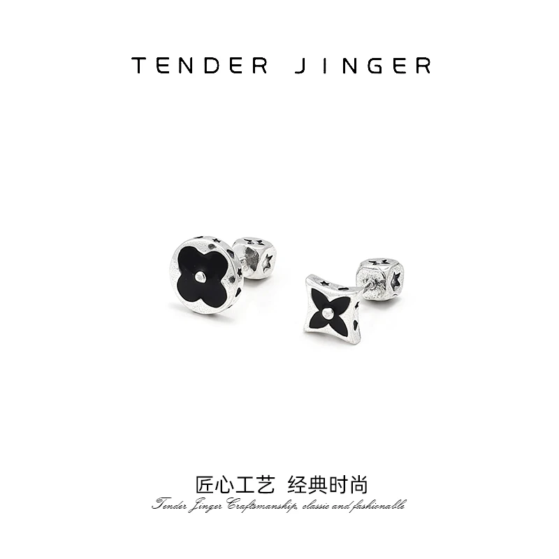 Tender Jinger 925银耳饰 25新款不规则复古拼色老花前后几何耳饰