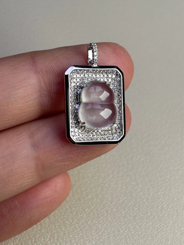 天然翡翠A货18k金满钻镶嵌玻璃种葫芦设计款吊坠