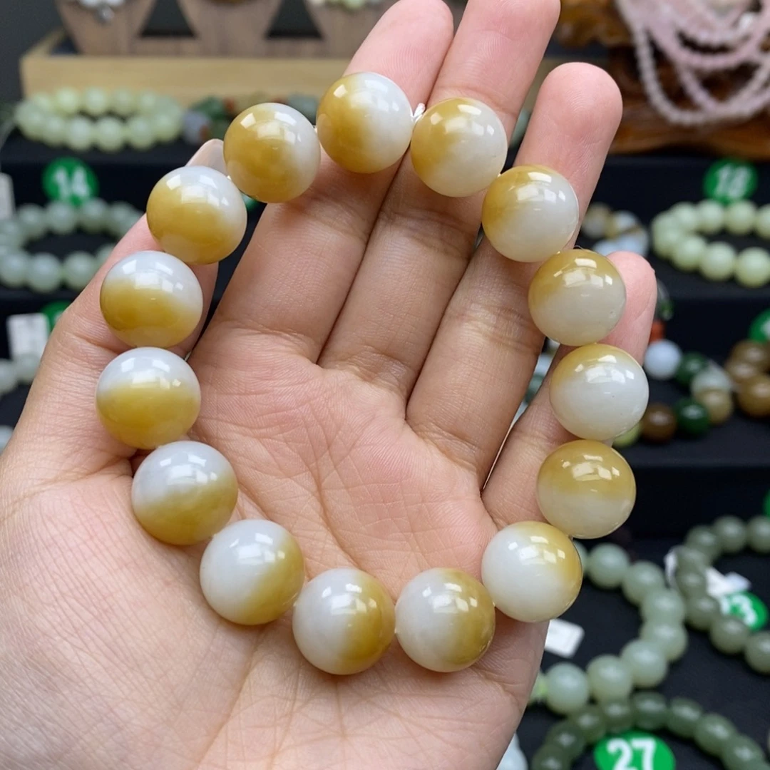 和田玉手链未镶嵌阳*卡14mm