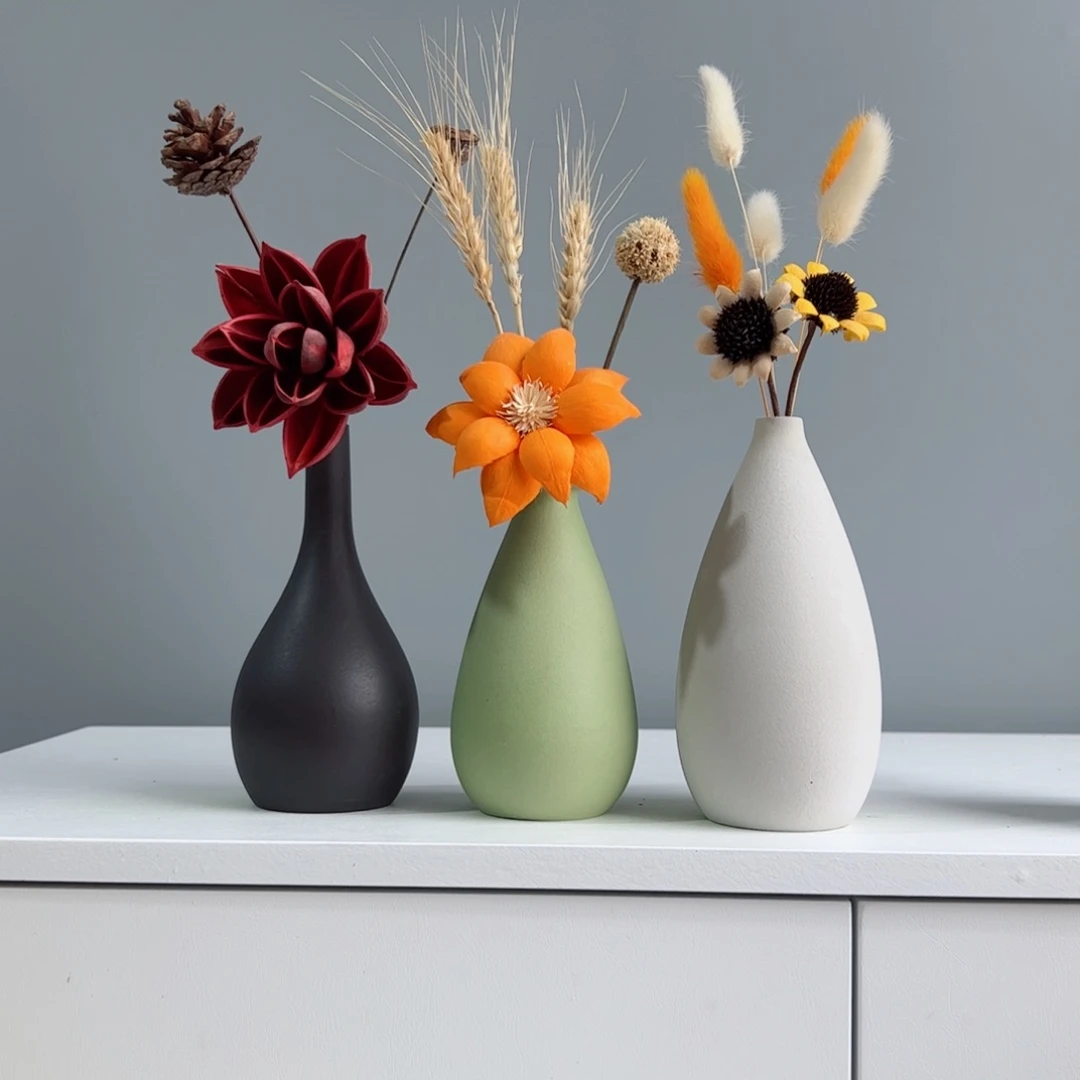 摆件陶瓷小花瓶摆件含花总高约20-30cm