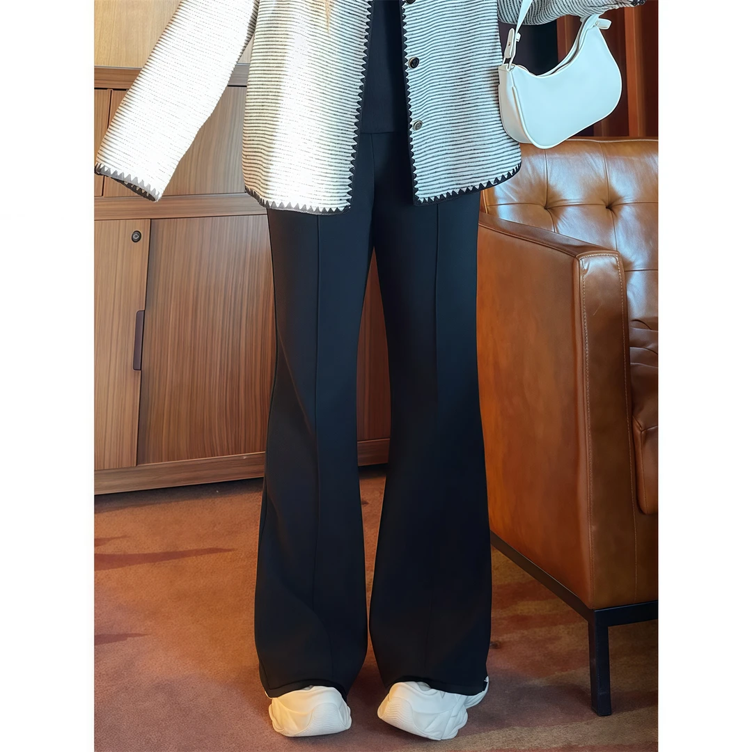 优雅赫本 / 加捻水晶纹弹力喇叭裤12546花契200斤胖mm简约洋气