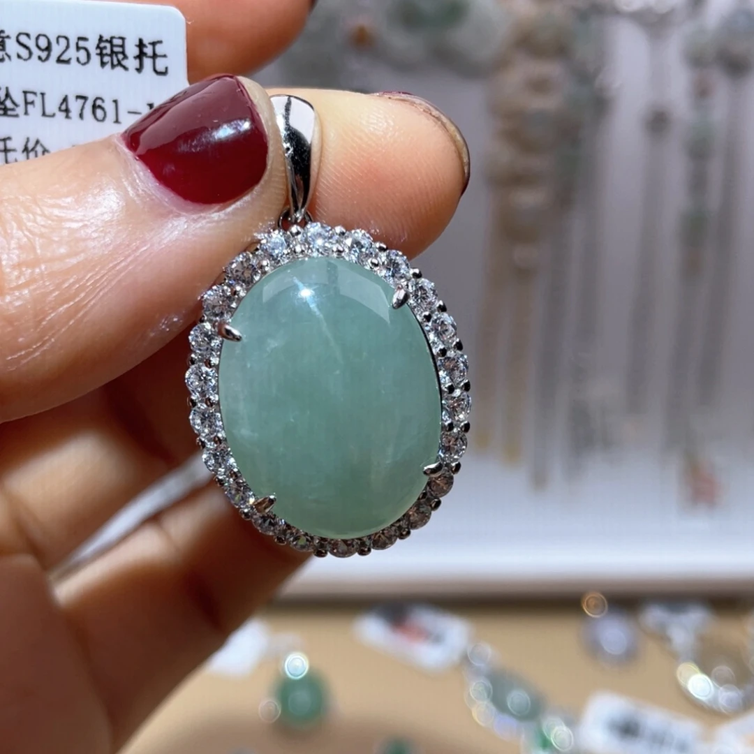 吊坠(不含链)银S925镶嵌翡翠