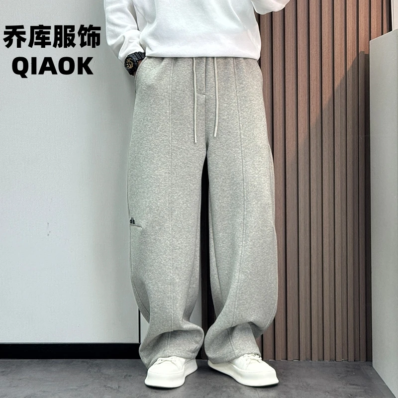 秋季新品高品质宽松运动长裤加绒加厚男士休闲弯刀阔腿裤卫裤男