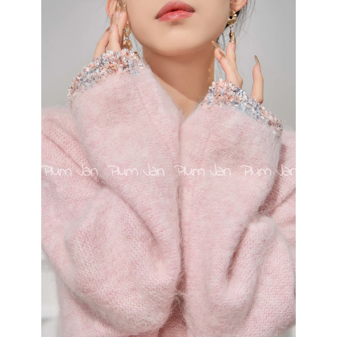 Plum Jan/粉色毛衣奶fufu慵懒多巴胺马海毛高级感春季2025新款女