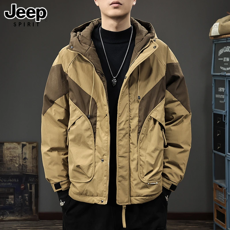 JEEPSPIRIT吉普25冬季连帽男棉服潮牌美式户外工装宽松加厚休闲外