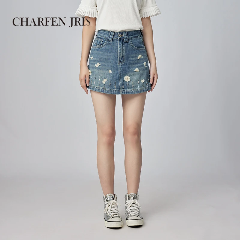 CHARFEN朝峰夏季高腰休闲短款牛仔短裤FJF2E638-6610P