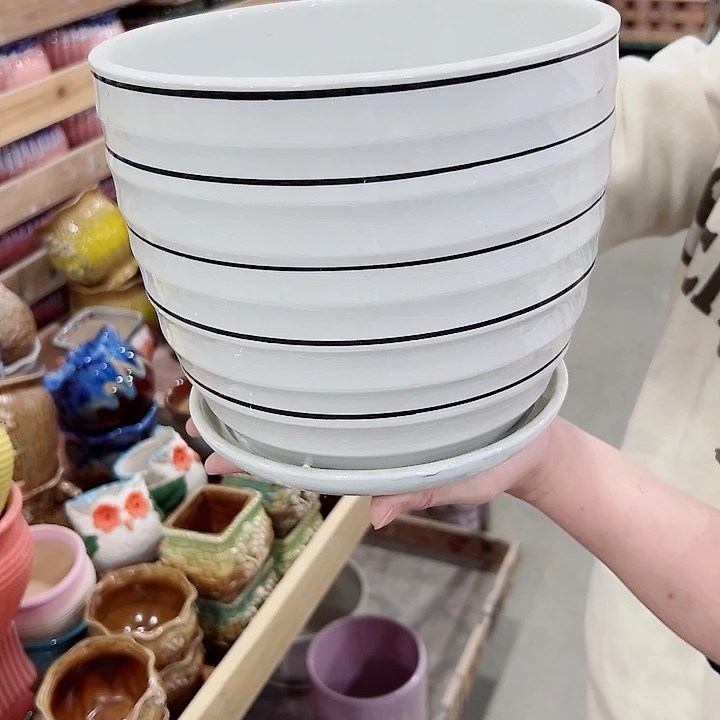 冰裂效果，有孔，陶瓷花盆