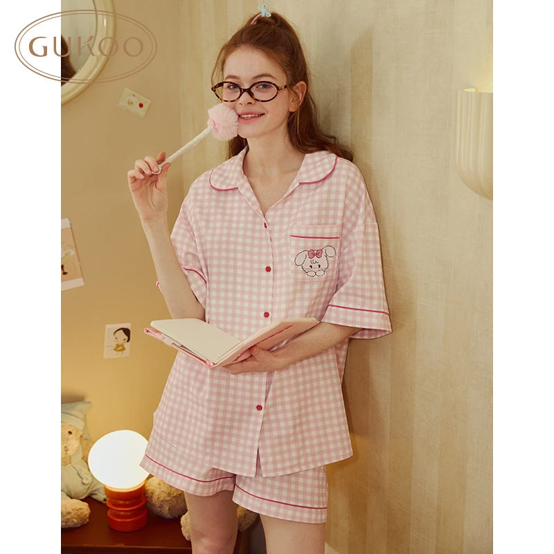 【Gukoo果壳】mikko联名睡衣2025新款春夏全棉格纹亲肤家居服套装
