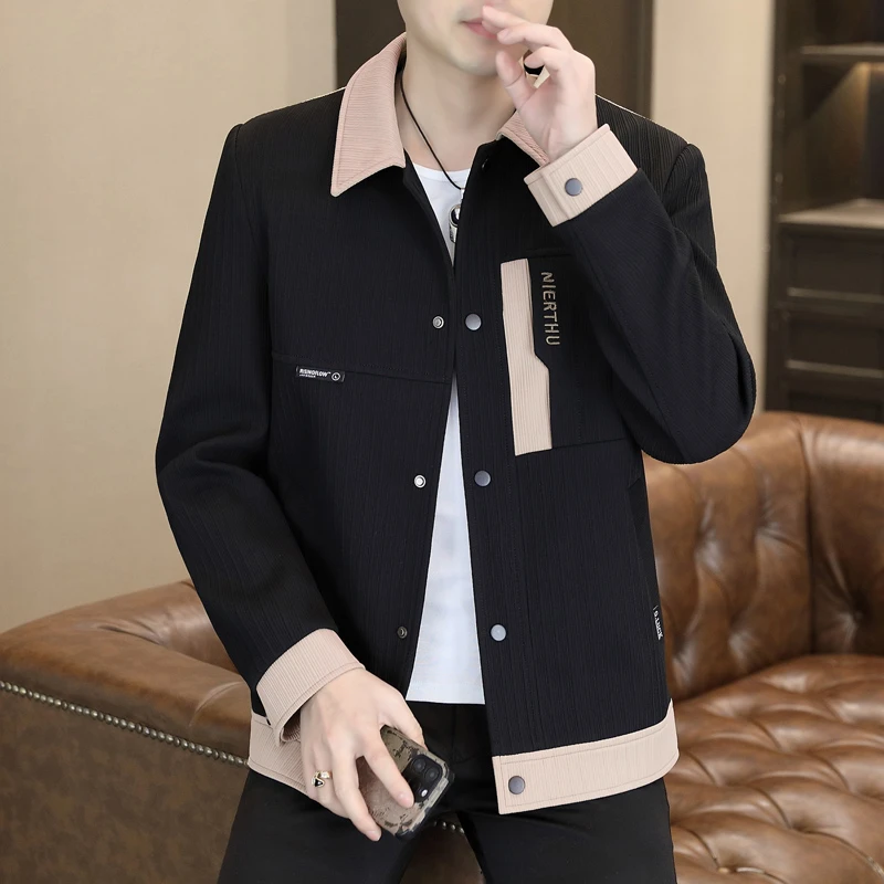 设计感翻领夹克外套男士韩版修身潮流男装春秋装高级感休闲上衣服