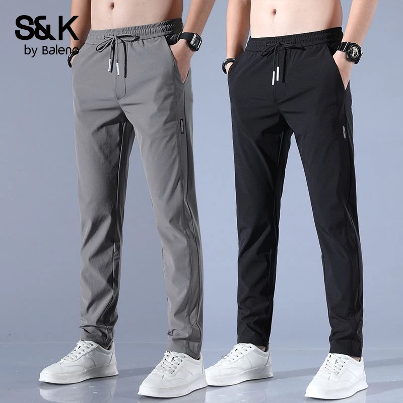 班尼路冰丝休闲裤男士修身男裤爆款速干弹力黑色长裤子男夏季薄款