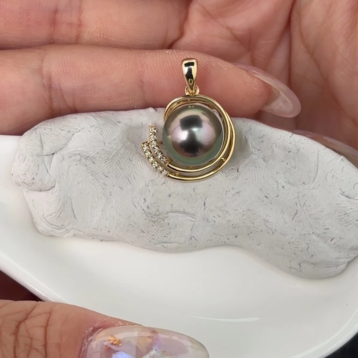 定制海水珍珠银S925镶嵌吊坠(不含链)10.7mm大溪地一颗