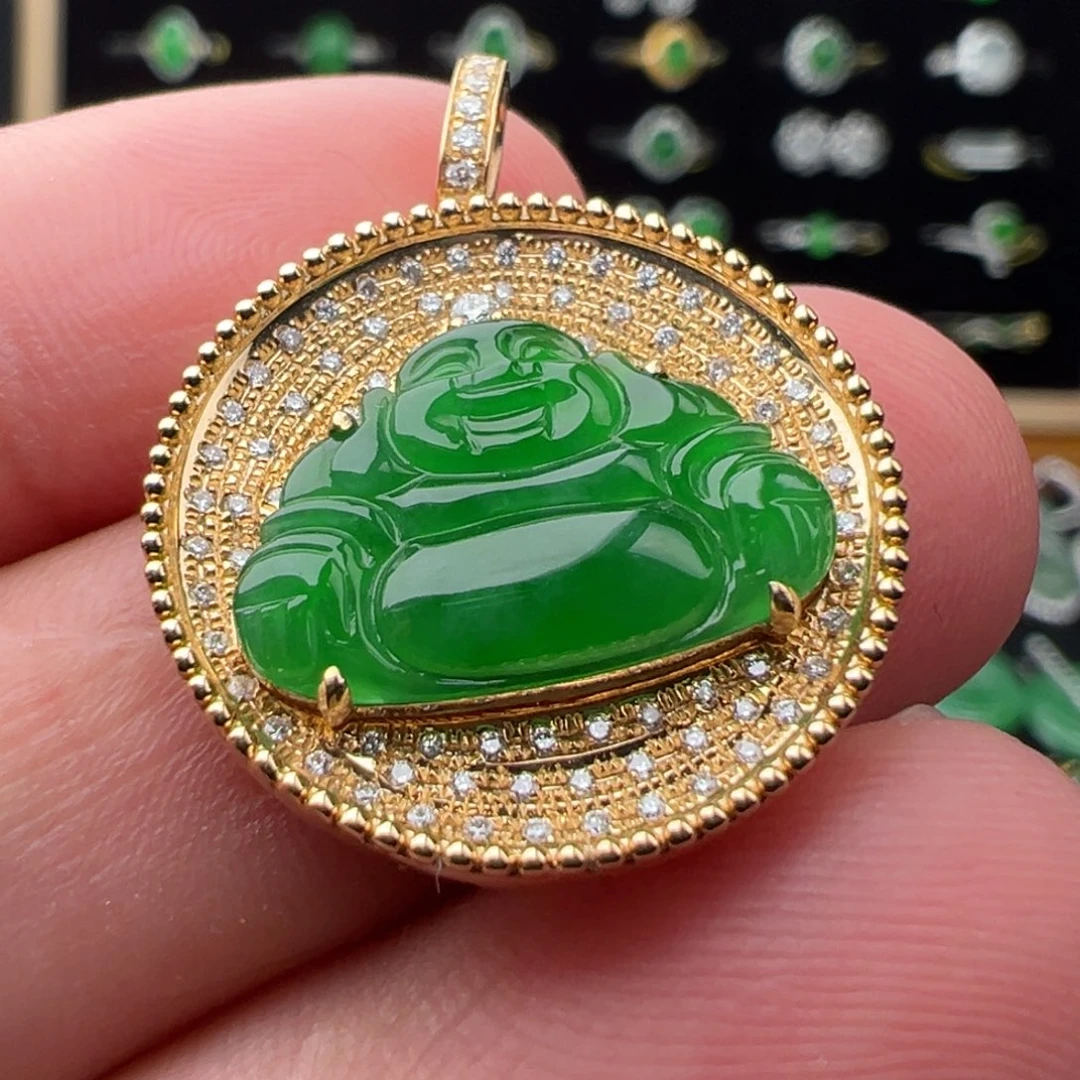 翡翠18K金镶嵌颈饰佛11