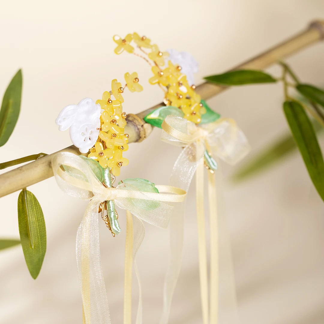 桂花流苏儿童发夹原创新中式汉服旗袍女童发饰汉元素中秋对夹