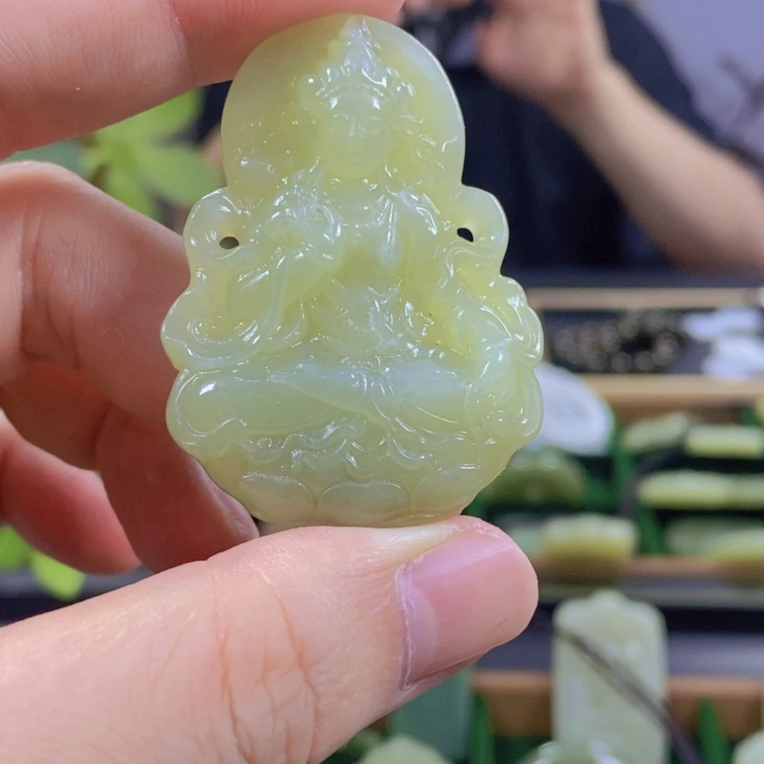 和田玉未镶嵌颈饰度母观音3550尺寸