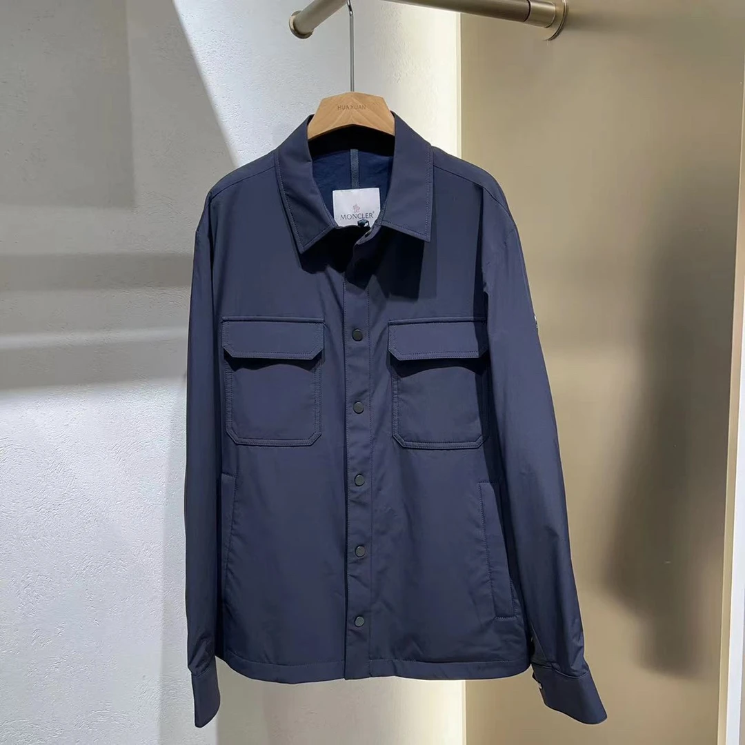 全新未使用Moncler盟可睐 1A00118 蓝色翻领衬衫式口袋夹克外套