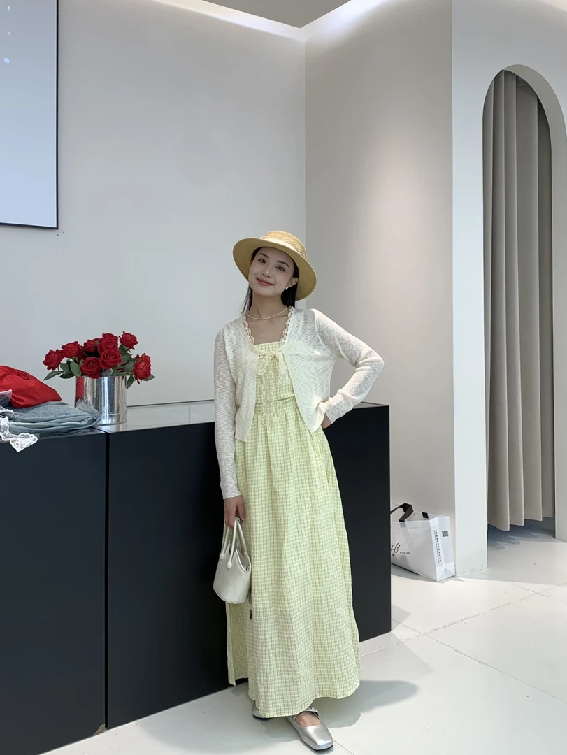 春夏温柔风吊带连衣裙开衫外套收腰设计两件套装