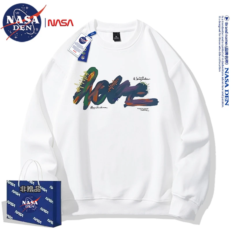 NASA联名长袖圆领卫衣重磅男女街头秋冬宽松百搭印花oversize上衣