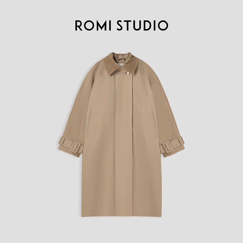 ROMI STUDIO高定系列!英伦灯芯绒翻领细纹肌理感中长款风衣W2303