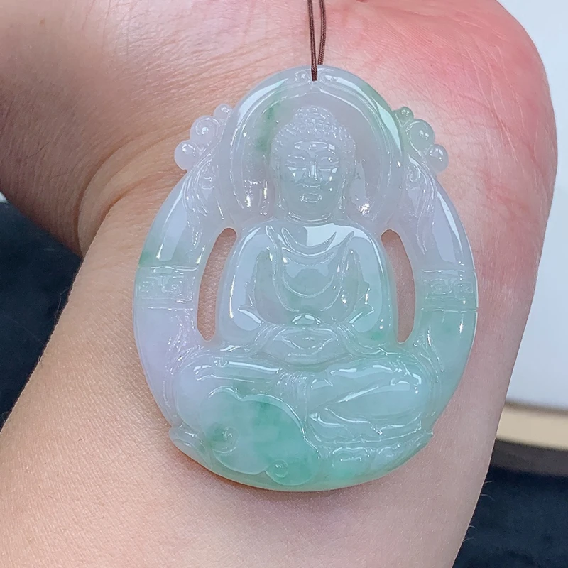 冰润 精雕 飘绿 大日如来 吊坠 挂件 22.39g 缅甸天然A货翡翠玉石