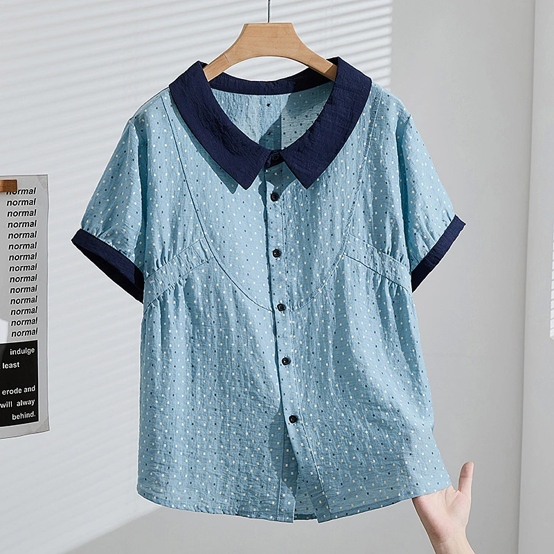 S5638夏季胖MM休闲印花衬衫大码女装加肥220斤宽松遮肉甜美娃娃衫