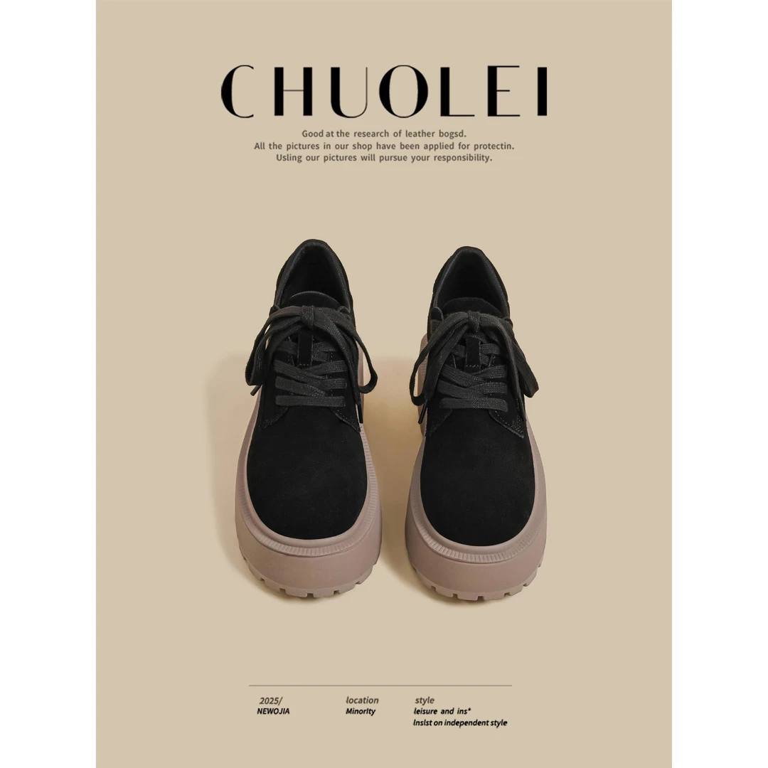 【DR官方正品】轻奢鞋子！2025秋冬季新款厚底绒面乐福鞋女黑色低帮