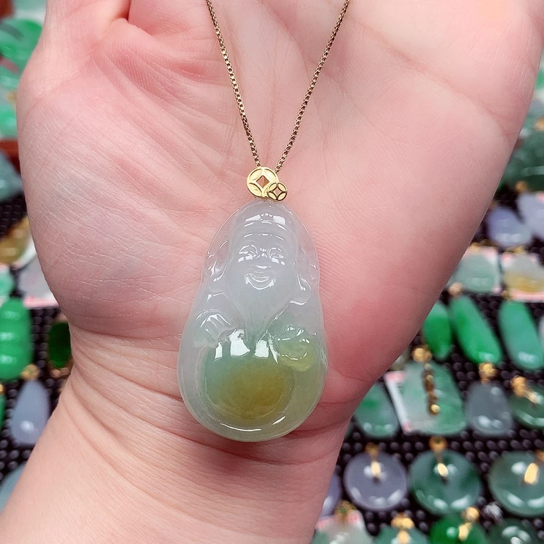 翡翠18K金镶嵌颈饰天然翡翠A货