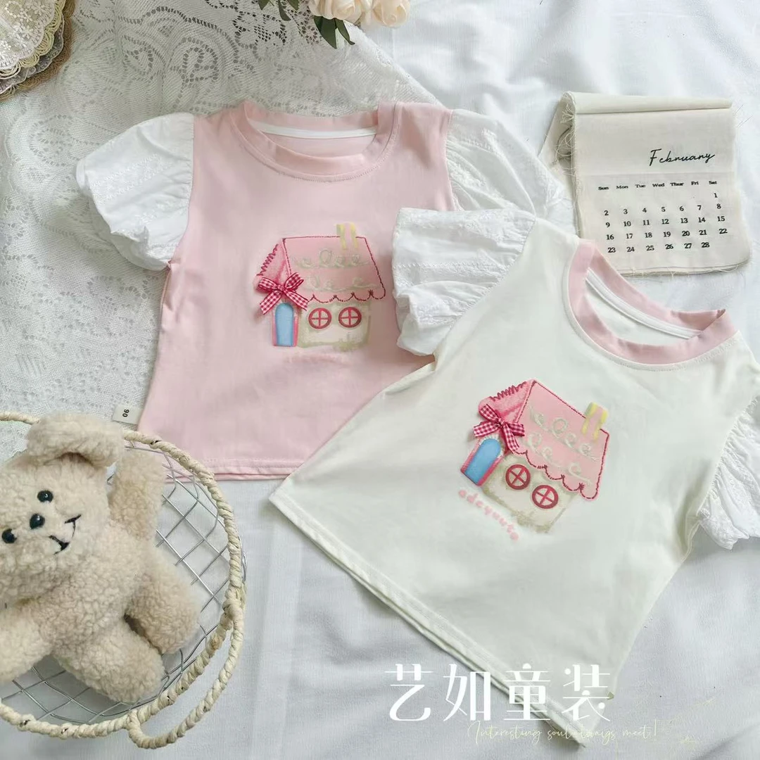 番茄家*【甜心】夏季上新蕾丝泡泡袖甜美T恤D-W573