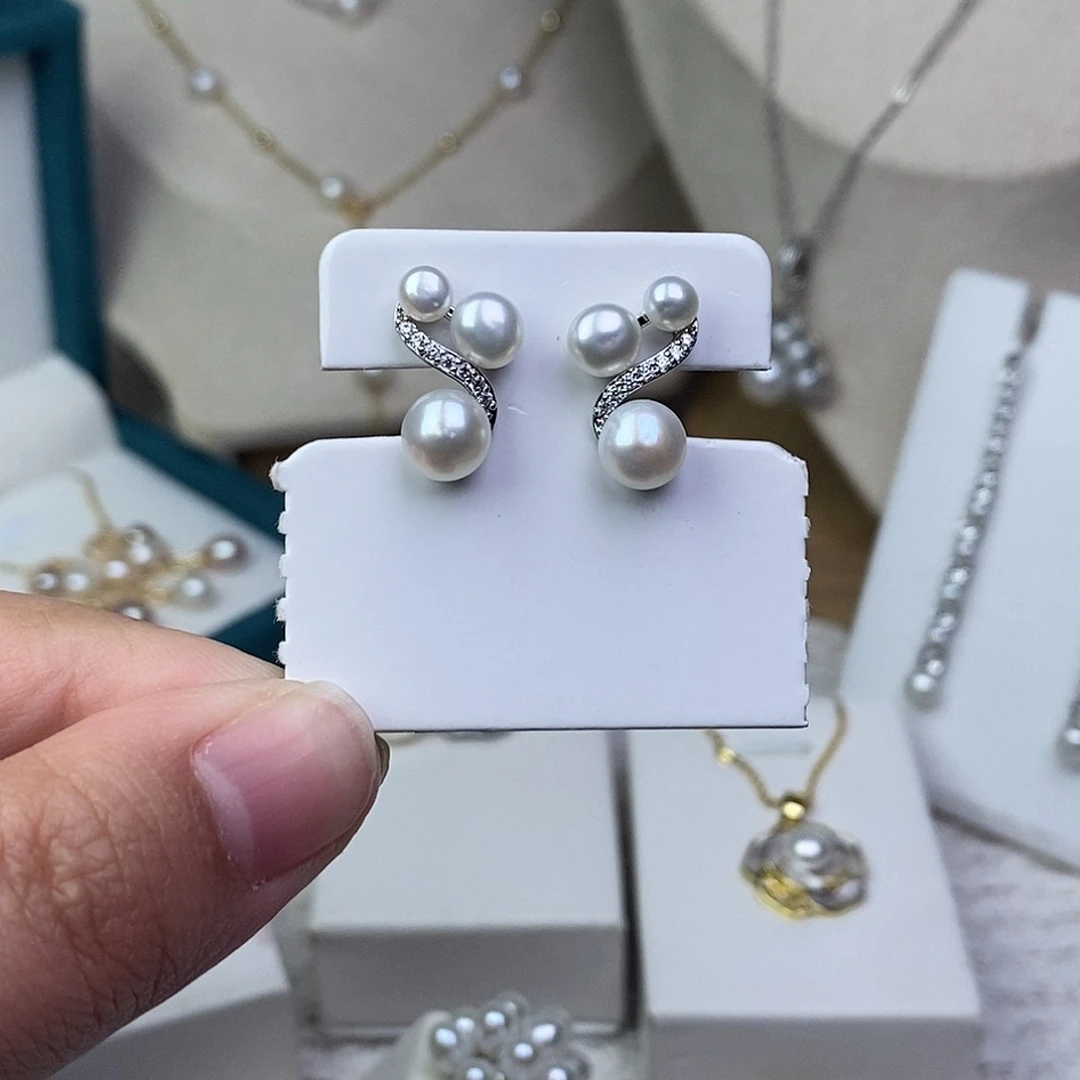 银S925镶嵌淡水珍珠耳饰