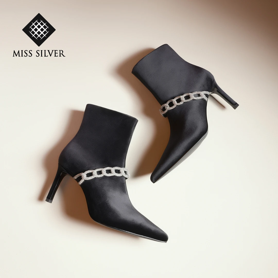 MISSSILVER高跟短靴女2025冬季新款尖头时尚踝靴气质靴子