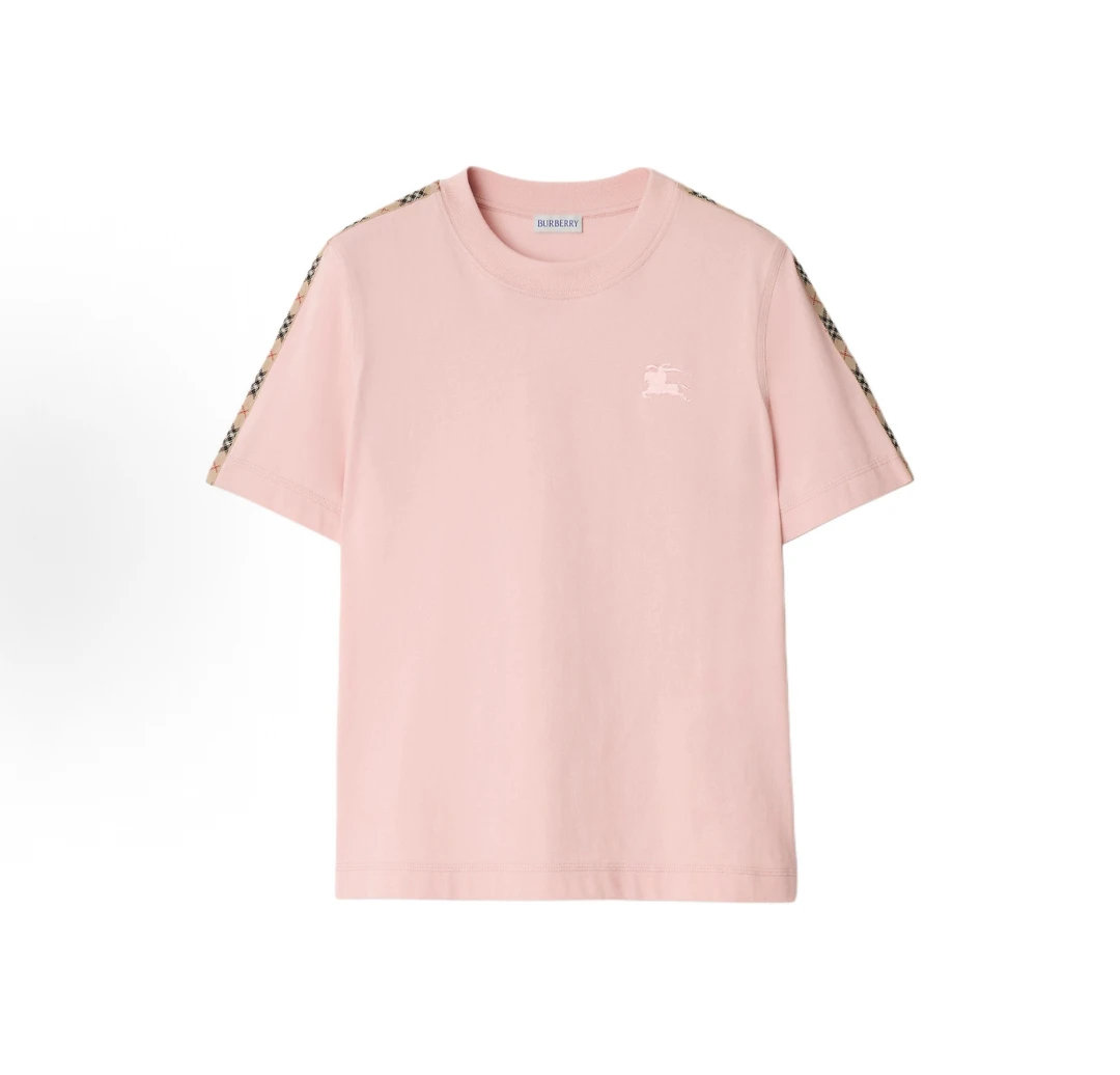 未使用 BURBERRY/博柏利 25秋冬新款粉色战马侧边格纹短袖