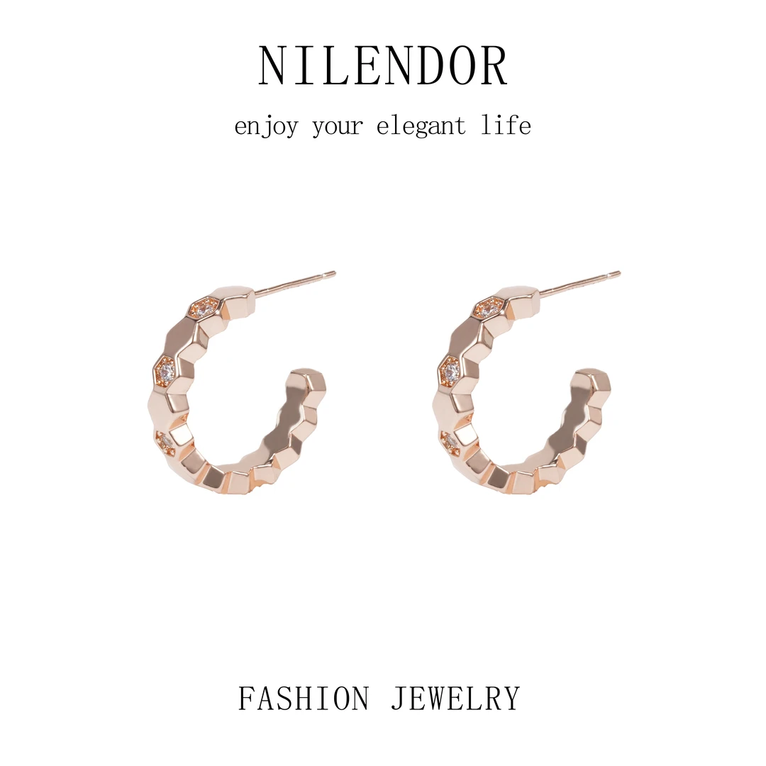 NILENDOR/昵兰ES-455时尚蜂巢玫瑰金色耳环
