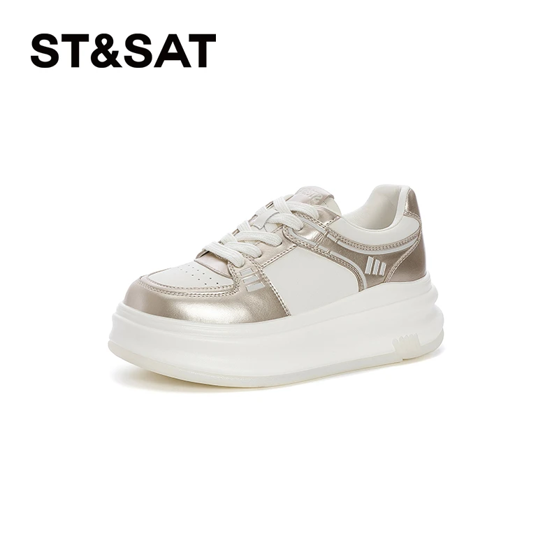 星期六厚底小白鞋女款春季新款时尚百搭休闲板鞋撞色运动增高潮鞋