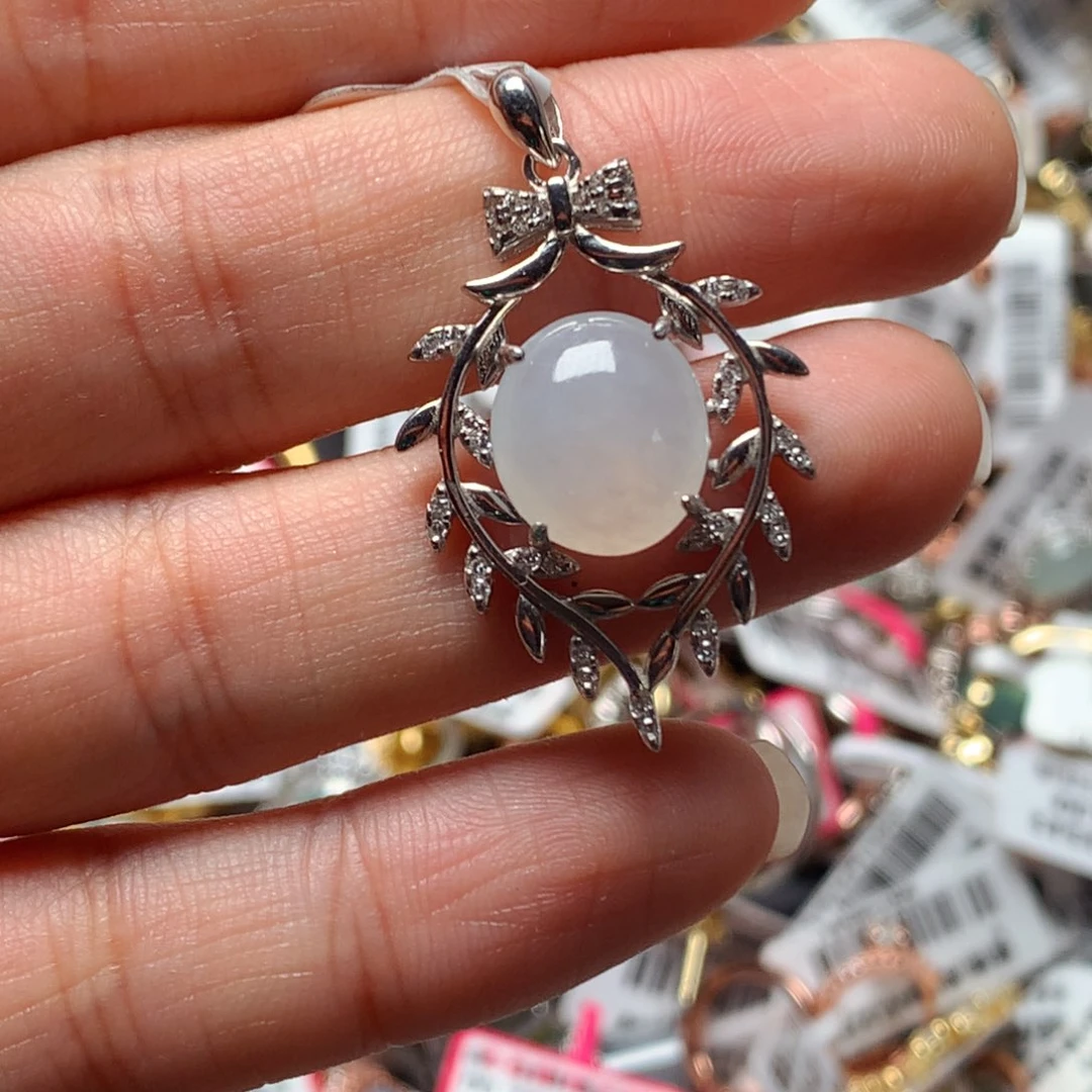 翡翠戒指银S925镶嵌天然翡翠吊坠