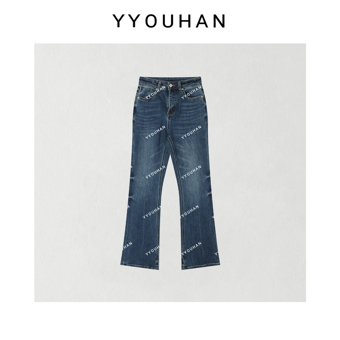 小众设计极简加绒加厚开衩休闲百搭牛仔裤 2411B5414