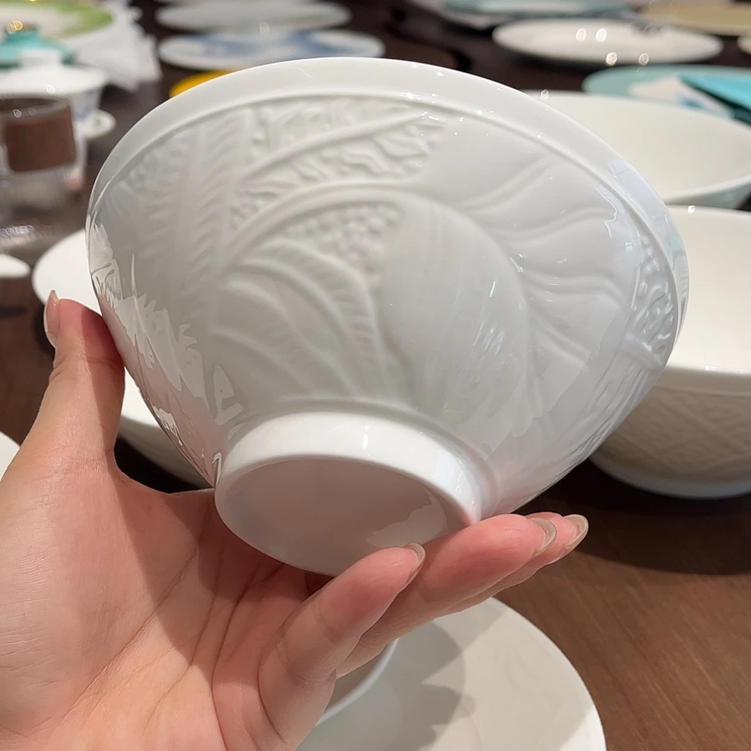 瓷片白月光6寸面碗2只