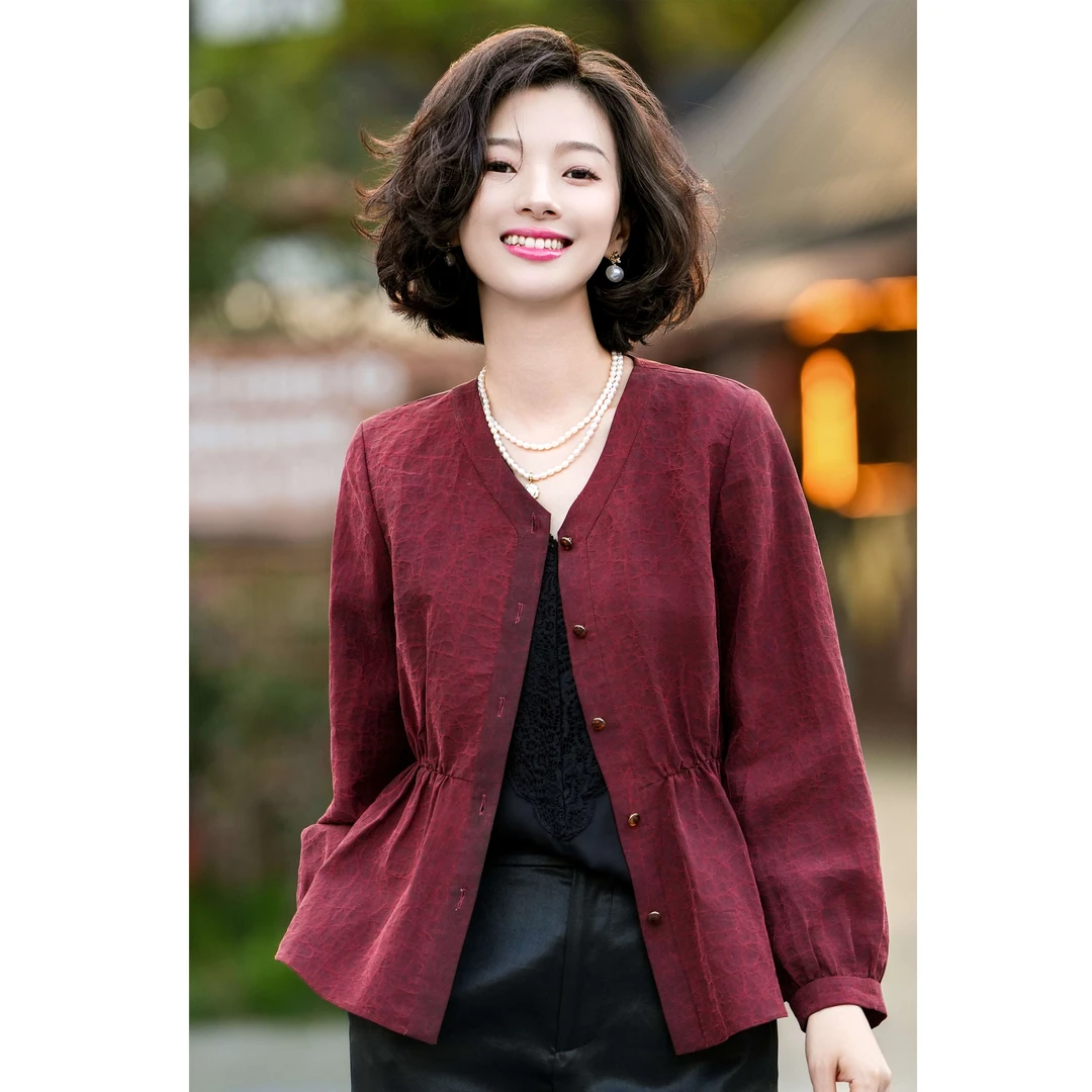 西子/【纱颂】重磅25姆米桑蚕丝龟裂纹香云纱收腰显瘦衬衫/SYBH1200