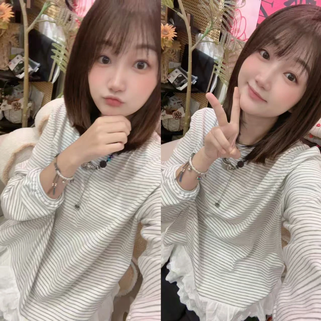 【少女时代】秋冬新款 森系甜美时尚百搭宽松减龄拼接花边刺绣T恤