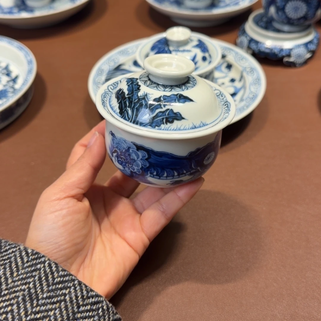 手工手绘茶具盖碗瑕疵