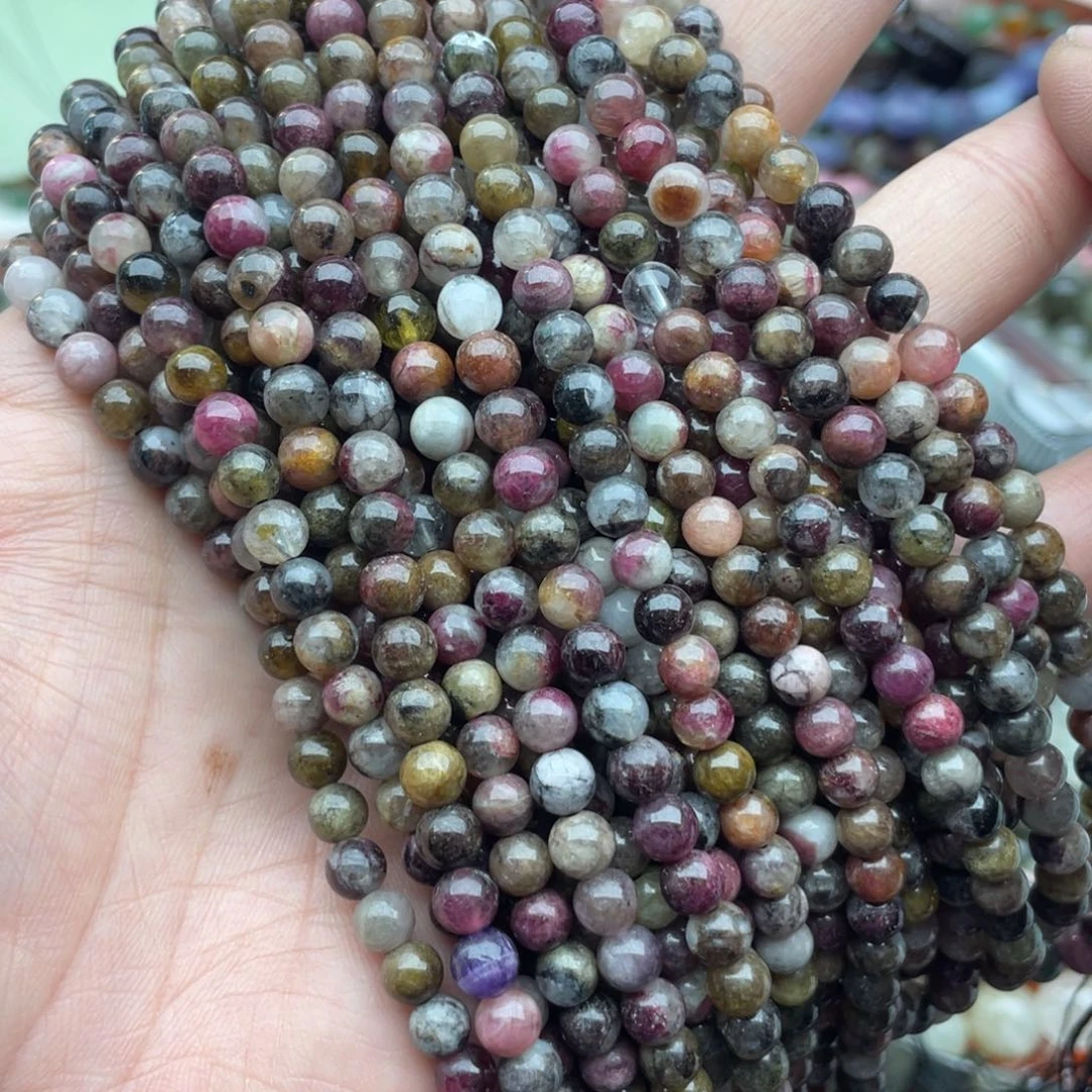 玛瑙/玉髓珠宝半成品未镶嵌一条装5mm巴西黑粉碧玺