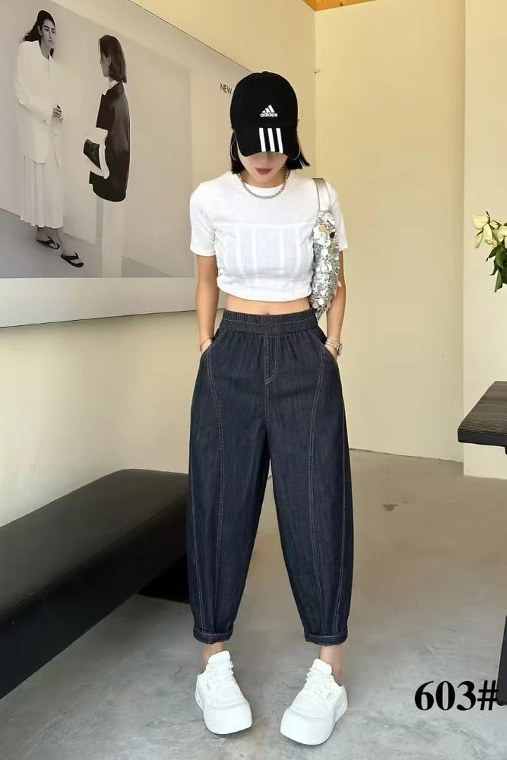 夏季新款正品牛仔裤老爹裤女宽松大码微胖梨形身材腿粗显瘦603