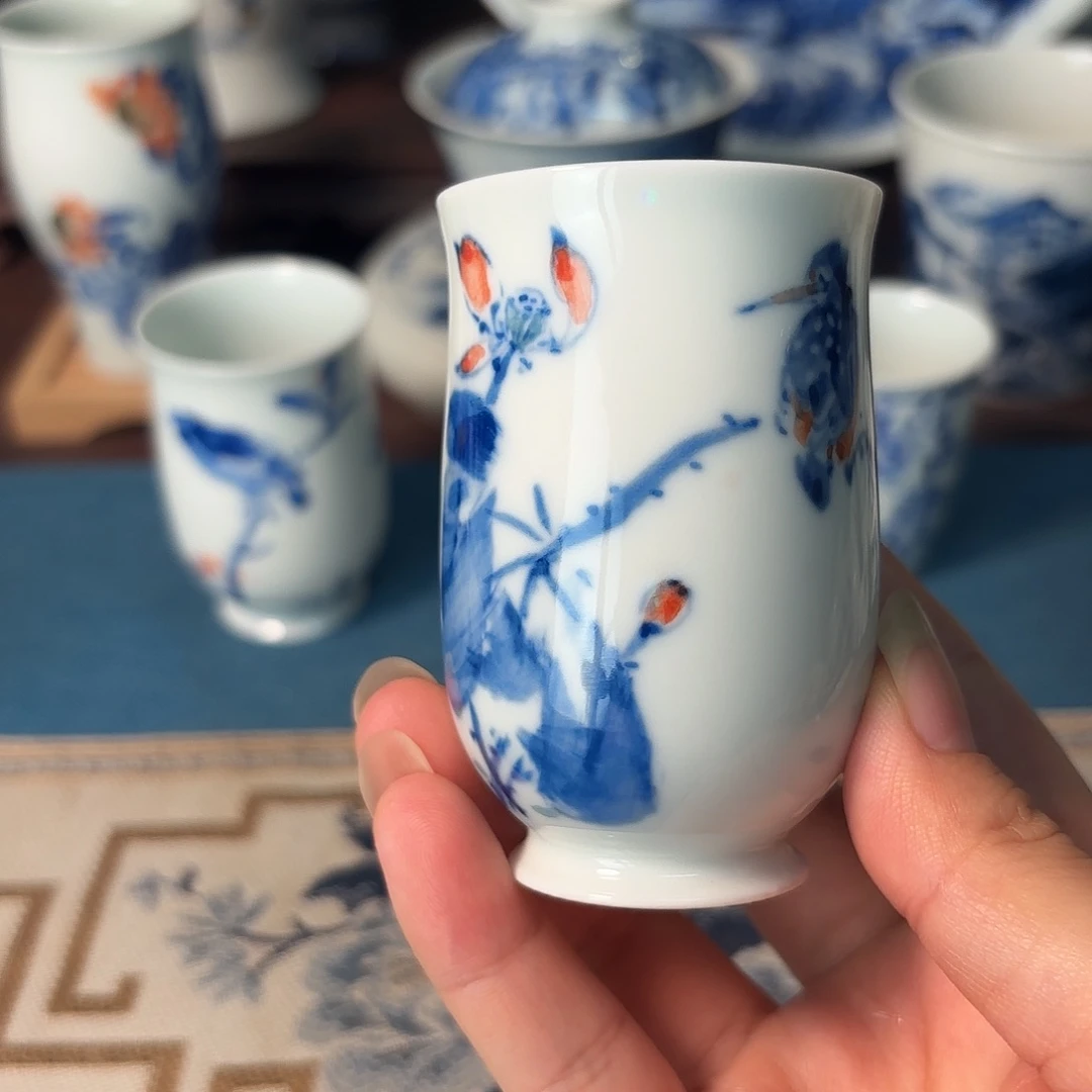 那***光柴窑青花瓷写意杯