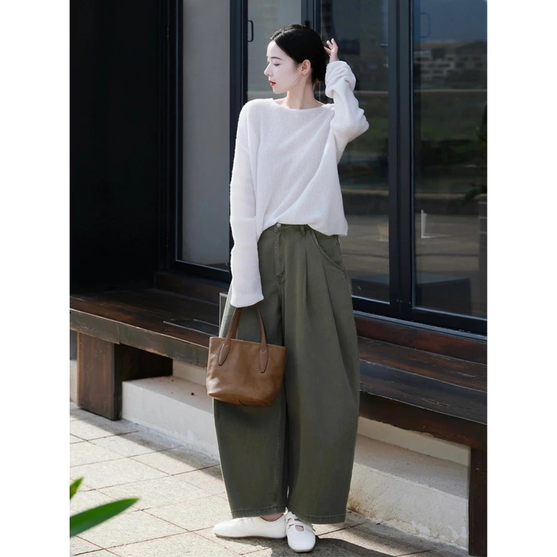 巨好看秋装一整套清冷松弛感miu系穿搭白色针织上衣弯刀裤套装女